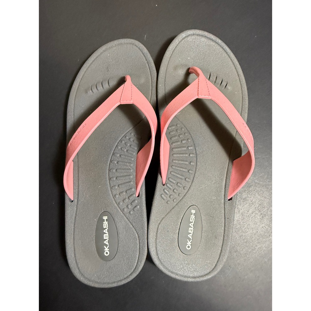 Okabashi Breeze Flip Flop Sandal Grey Pink Arch Support Thong Womens 8 9